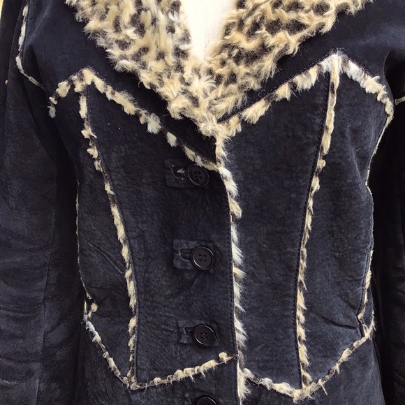 Hi Gorgeous Suede Pig Split Black Leopard Jacket Small - Picture 4 of 14